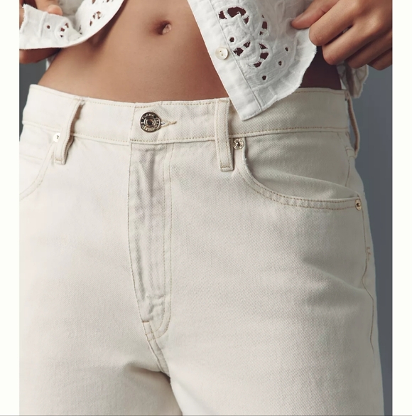 FRAME The Candle Mid-Rise Tapered Barrel Leg Women's Jeans InButter Yellow Sz 31 - Picture 3 of 9